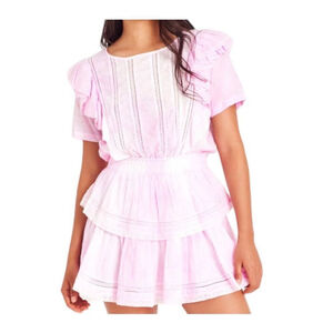 Love Shack Fancy Natasha Ruffle Tiered Mini Dress in Peony Pink Size M